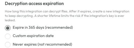 Set the decryption access expiration (optional)